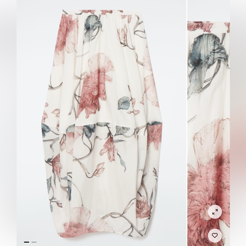 COS Bubble Hem Floral Midi Skirt